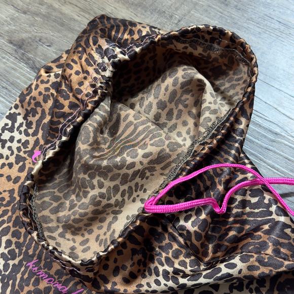Baby Phat Women's OS Brown Black Satin Leopard Animal Print Drawstring Dust Bag - Picture 3 of 5